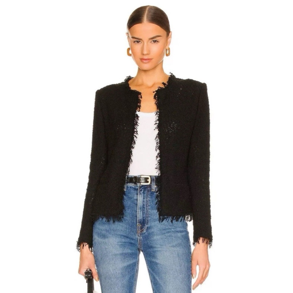IRO Shavani Black Boucle Weave Fringe Knit Tweed Jacket Women's 34